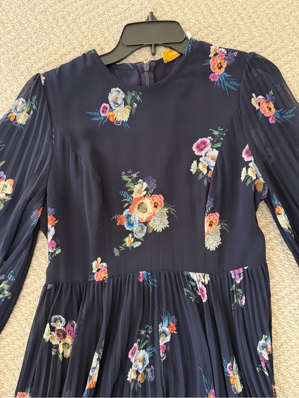 Zimmermann Navy Floral Pleated Maxi Dress with Long Sleeves - Picture 3 of 10